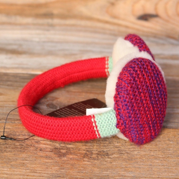 UGG Kids Cardy Knit Sheepskin Earmuff Red Rainbow
